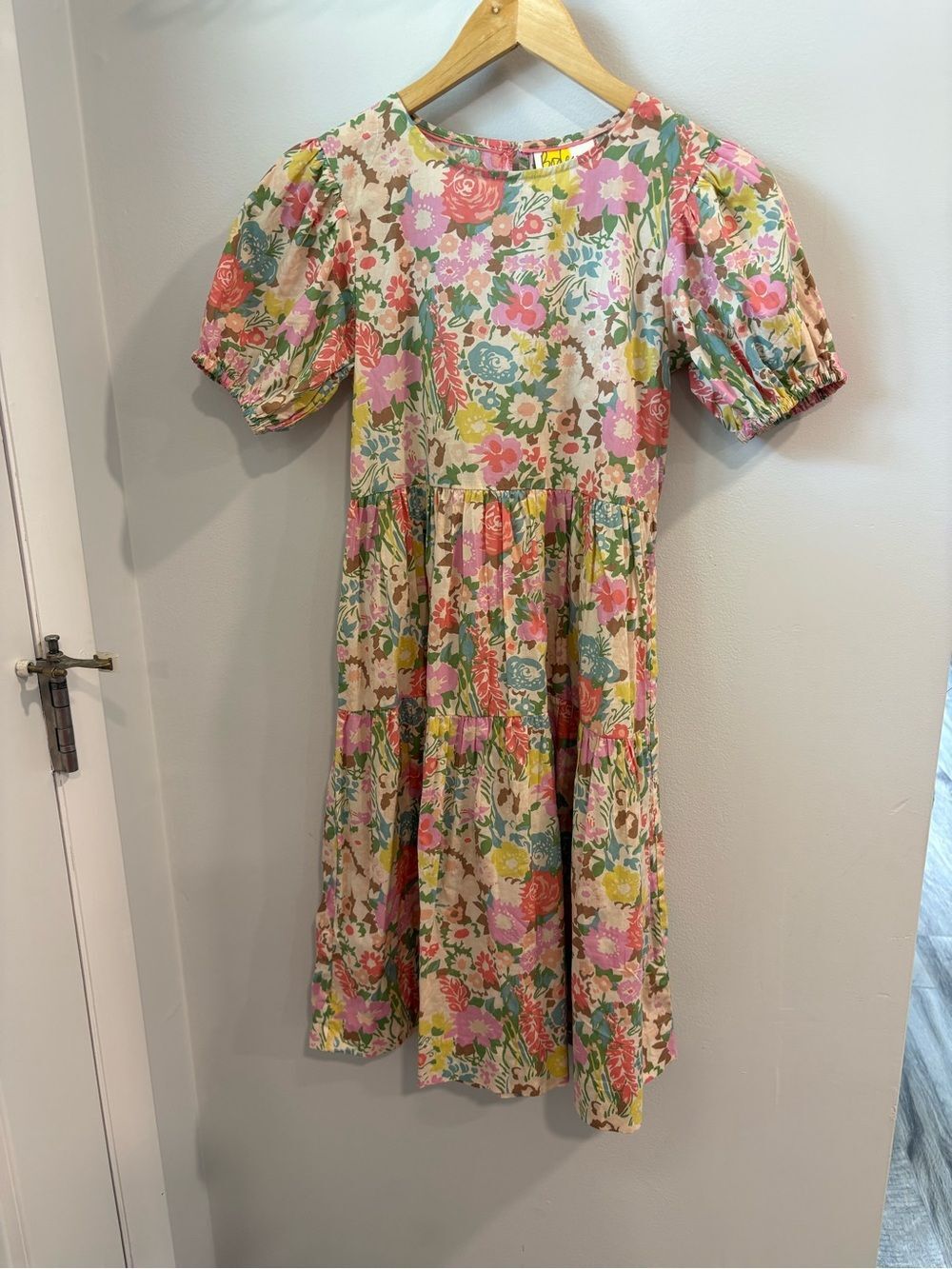 Boden Floral Tiered Dress in Pink, Green, Yellow